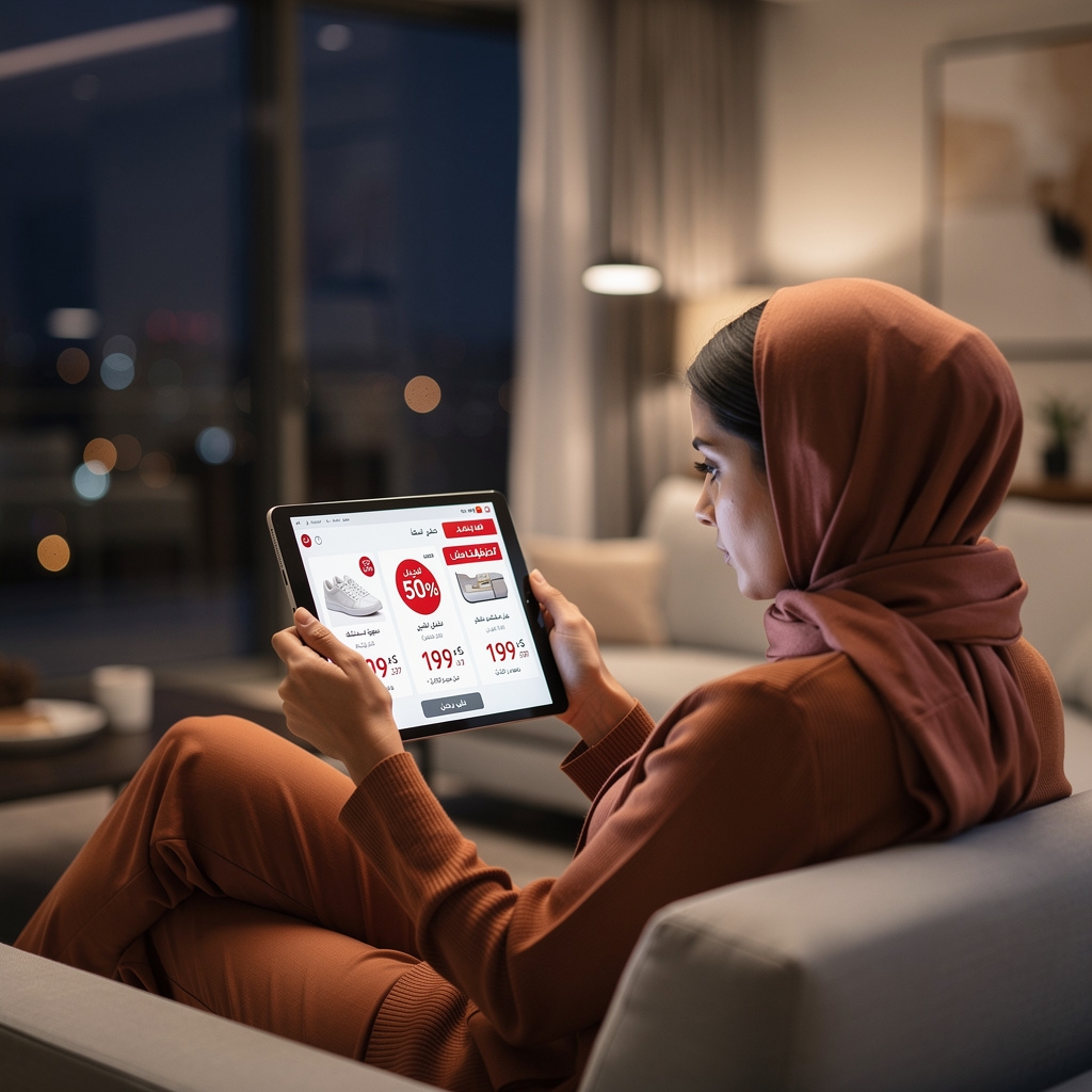شاشة تعرض تخفيضات نون وأمازون السعودية